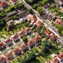 Aerial shot of houses.