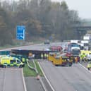 The M6 was closed a after lorry crashed through the central reservation near Preston