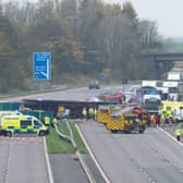 The M6 was closed a after lorry crashed through the central reservation near Preston
