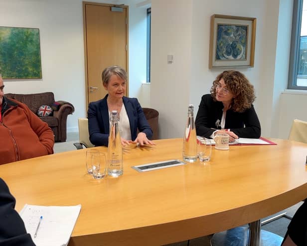 From left, Brunswick PACT chairman Brian Roberts, Home Secretary Yvette Cooper and policing minister Dame Diana Johnson at the Home Office discussing the NationalWorld campaign Silent Crime on November 21, 2024
