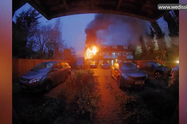 Footage shows a fire in a house in Catford, southeast London, which was caused by an e-bike battery.