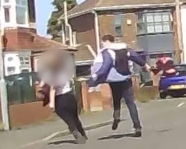 The moment Ellis Dismore attacked the underage girl in the street.