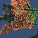Live map shows areas of recent sewage spills in England.