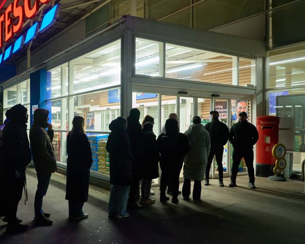 Queues started to form outside Tesco Extra in Borehamwood, Hertfordshire