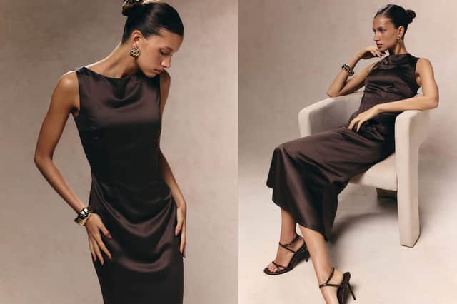 Dark Taupe Satin Boat Neck Fishtail Midaxi Dress £35.00