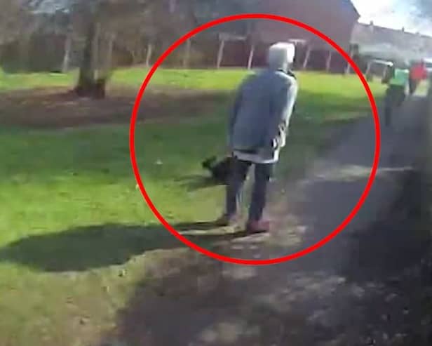 A woman who was walking her dog stepped out in front of the man, allowing officers to apprehend him.