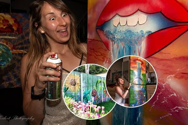 Omani Hamer has transformed her rented home into a colourful living space by painting vibrant murals on her garden fence and her fridge.