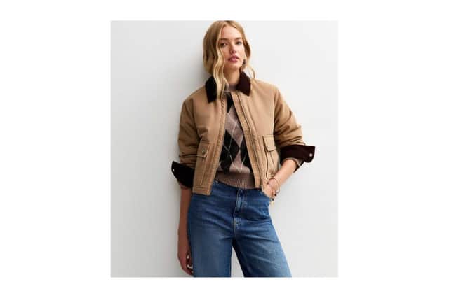 Tan Contrast Collar Cropped Barn Jacket