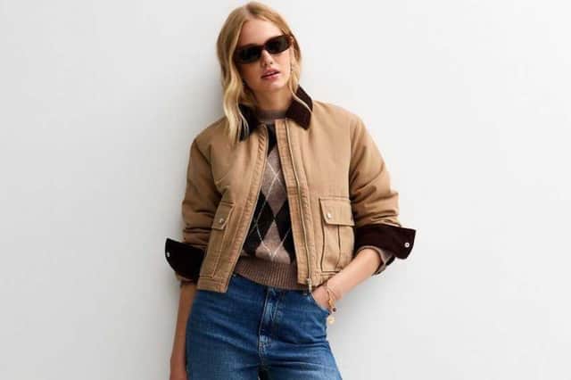 New season drop in New Look: Tan Contrast Collar Cropped Barn Jacket is the perfect summer to autumn staple