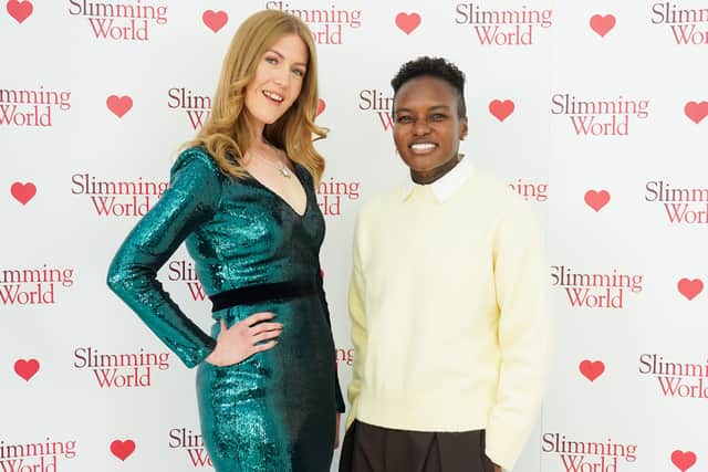 Alice Day with Nicola Adams OBE at Slimming World's national Woman of the Year competition