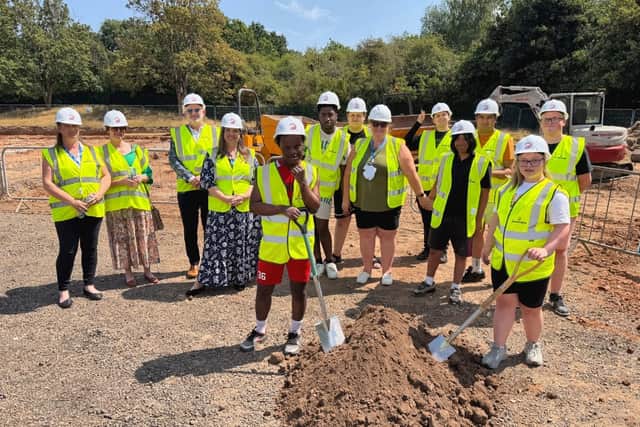 Pupils and staff from Baginton Fields Academy take part in a ceremonial construction launch event.