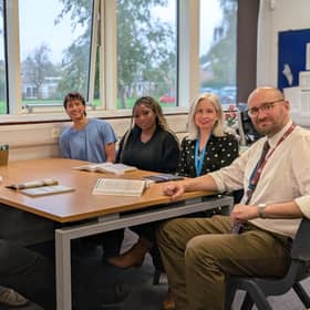 Members of the Senior Student Leadership with Head of Sixth Form and
 Deputy Head of Sixth Form