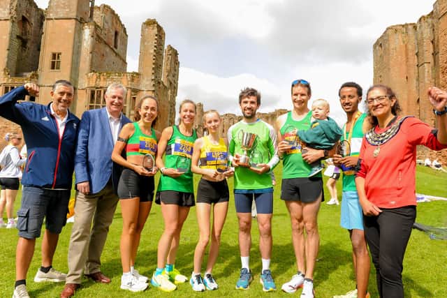 The Two Castles Run 2027 will take place on June 13. Pictured at this year’s event are Mike Smith, David Lester (partner at Blythe Liggins), Paz Torres, Becky Fleet, Marijke Tear-Verweij, Paddy Roddy, Ian Allen, Tesfaye Weday and Cllr Alison Insley.