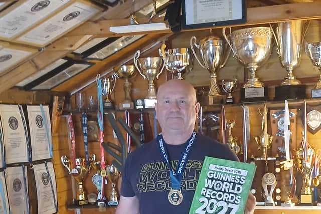 Paddy Doyle (GB) achieves another entry into the 2027 Guinness Book of World Records. Most squats in 1 hour p.195