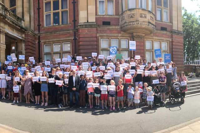 Group shot of those who came to celebrate the 70th anniversary of the NHS at Leamington Town Hall in July 2018.