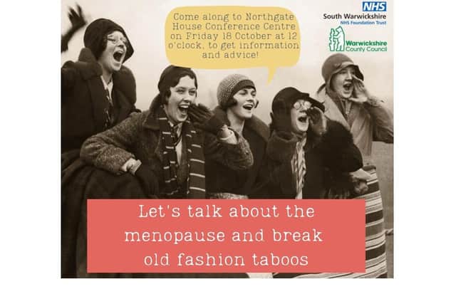 The menopause event poster by South Warwickshire NHS Trust and Warwickshire County Council.