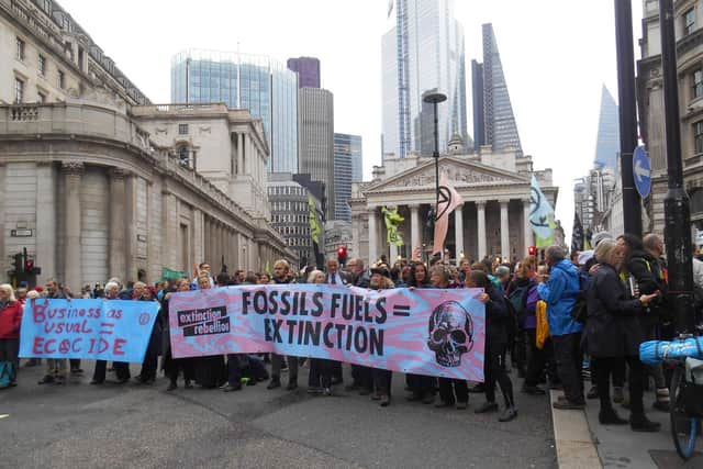 Extinction Rebellion protesters outside the Bank of England.