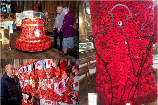 Some of the creations made using the handmade poppies in St Mary's Church.
