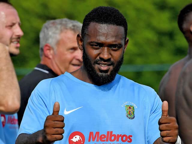 Danico Johnson after scoring a hat-trick in his first spell with Rugby Town PICTURE BY MARTIN PULLEY