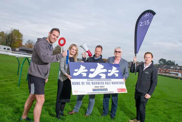 From left to right - Pete Burnell (The Wigley Group), Katie Hewison (Barrie
Wells Trust), Andre Klein, Barrie Wells and Tommy Williams (Warwick Racecourse). Photo submitted.