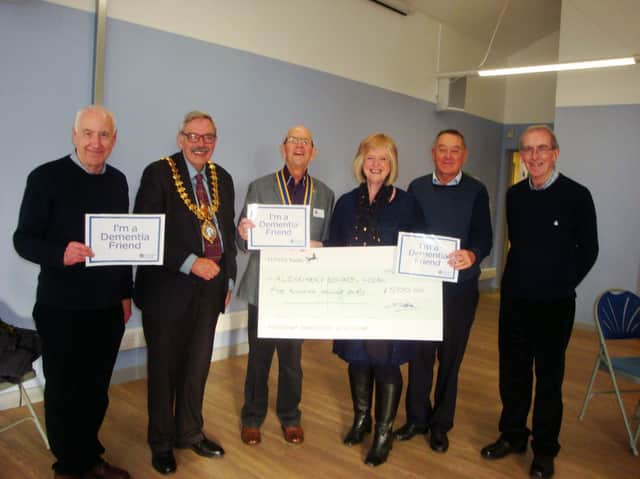 Rotarian Ian Stevens, Leamington Mayor Bill Gifford, Rotary club President Colin Robertson, Alzheimers Society Midlands Area Central Area Manager Janice Le Tellier, Rotarian David Greenwood, Alzheimers Dementia Friends Champion John Daly.
