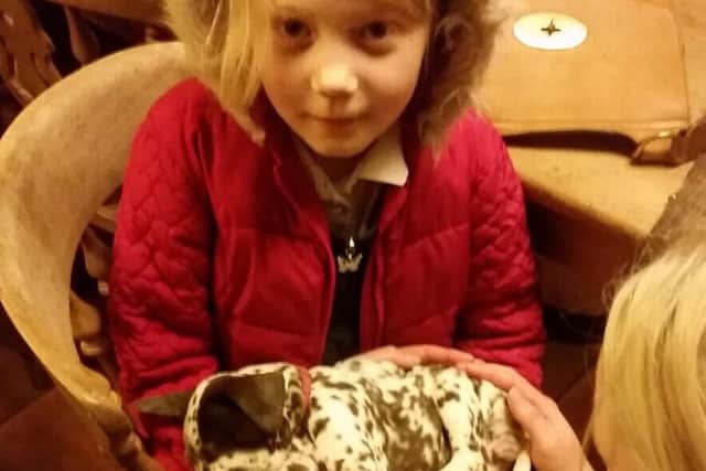 Chris Packham has tweeted: Please help reunite Chloe with Lottie." alongside this photo of Chloe, 11, cuddling Lottie