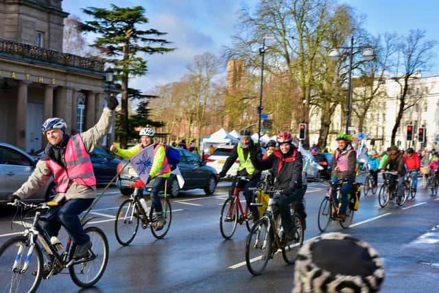 Extinction Rebellion activists held a mass bicycle ride in and around Leamington to demand more cycle routes for the town.