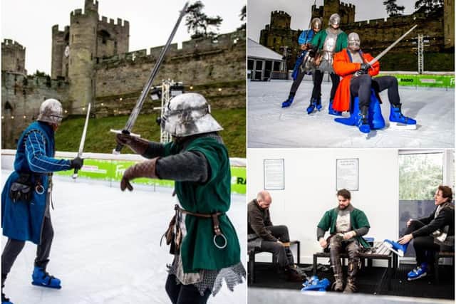 The knights at Warwick Castle on the ice rink. Photo supplied.