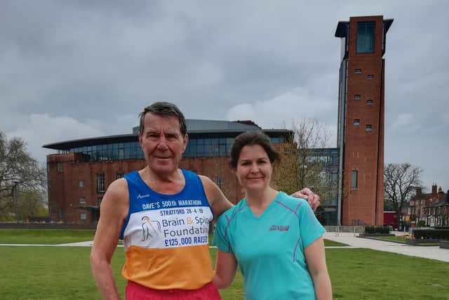 David Phillips and his daughter, Anna, who joined him for his 500th marathon in Stratford earlier this year