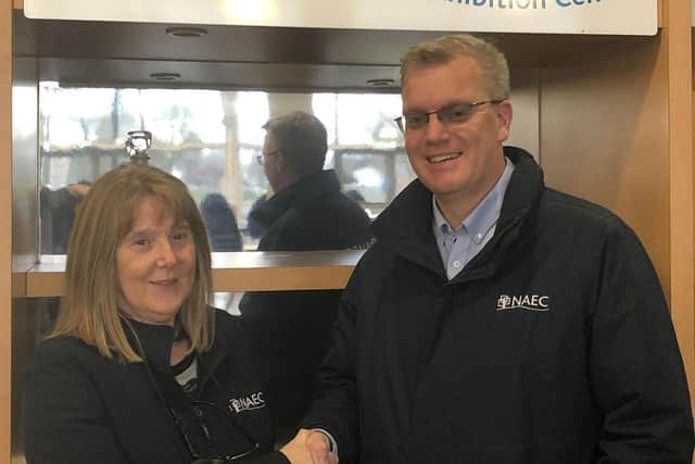 NAEC Stoneleighs security manager, Shirley Dolphin and head of venue operations, Rob Patterson mark the news that the venue has stepped in to save around 60 security jobs.