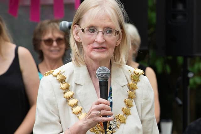 Former Leamington mayor Heather Calver gives a speech Art in the Park in Leamington in 2018