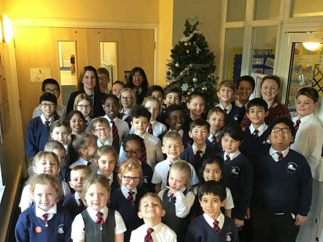 Staff and pupils at Northlands Primary School.