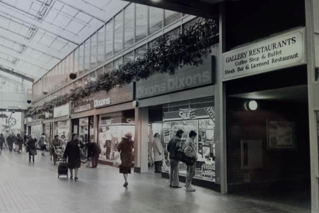 Inside the Clocktowers shopping centre in the early 1990s