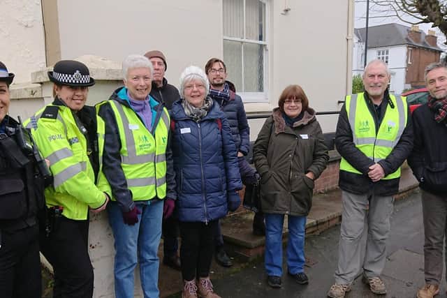 The Clarendon Park Walkers were joined by PC Charlie Lund and PCSO Eliza
Ryelowski on their first walk, which took place on January 23. Photo supplied