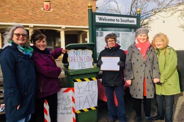Dee Luntley, Helen Wilson, Georgina Parisi, Amanda Jones and Gay Whymarkhosted petition to overturn the new green bin for residents in the Stratford district of Warwickshire.
