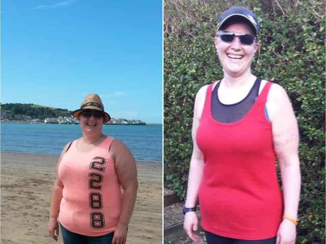 Rachel Baker before (left) her weight loss and after (right).