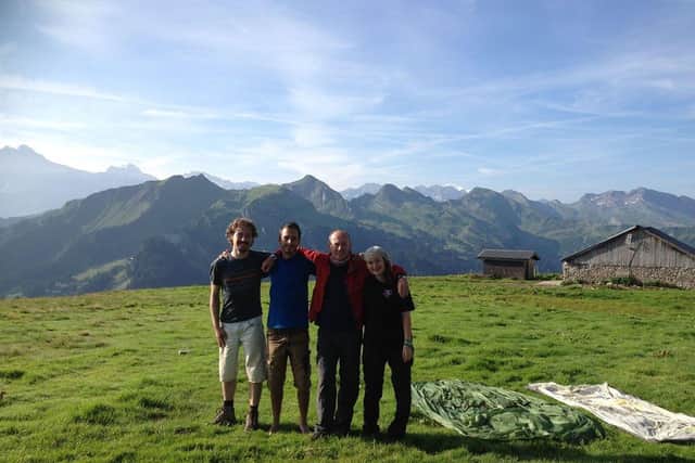 Eva Fogg with her dad and two friends on the 420-mile walk across the French Alps. Photo supplied