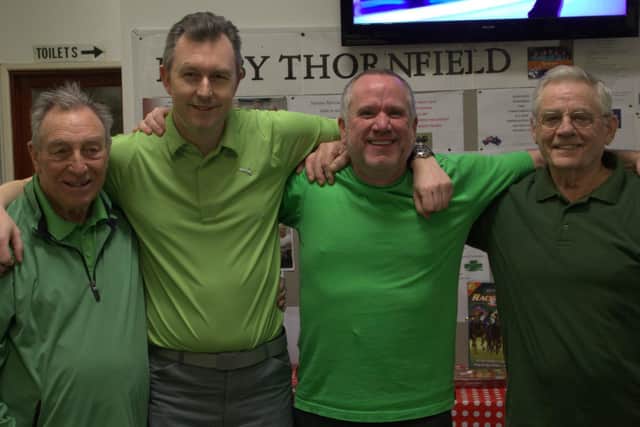 The winning team in Thornfield Indoor Bowling Clubs gala, Rafferty Motor Car -  Brian Webber, Paul Sharp, Mark Noble and Henry Neal.