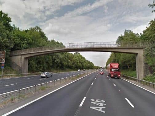 The footbridge over the A46 near Kenilworth which will soon be demolished and replaced. Image courtesy of Google maps.
