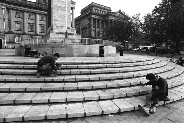 The cenotaph which stands proudly next to the Flag Market in the city centre looks largely the same, but the area around it has seen many changes over the years. Here in 1985 it was spruced up with new steps, plus new lampposts and bins