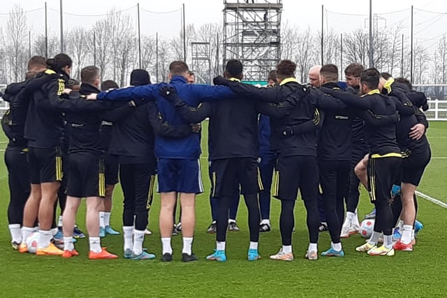 Leeds players during Thursday's training session at Thorp Arch Training Ground.