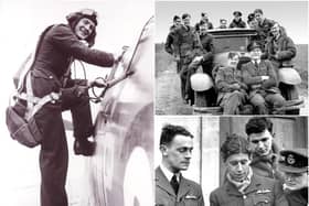 Left, Newell Orton climbing into his Hurricane. Right, top: New Zealander Cobber Kain receiving the telegram that tells him he has been awarded the Distinguished Flying Cross. Orton (on the right) had already been awarded this gallantry medal. By the end of 1941 all four of these pilots had been killed. Right bottom: The pilots of 73rd Squadron before the Luftwaffe launched a full scale attack on their airfield in May 1940 leading to weeks of fierce aerial combat. Orton is second from the left. Photos supplied