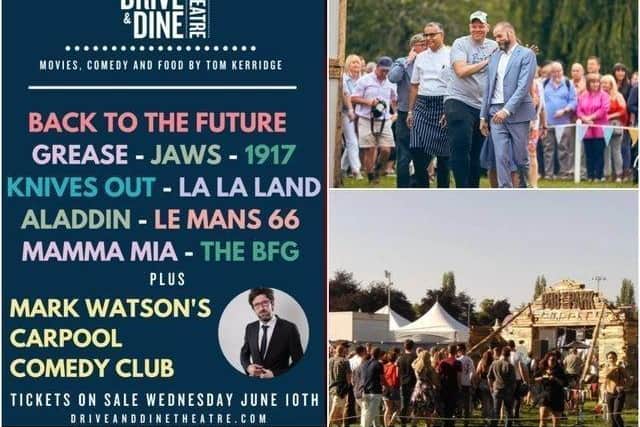 Tom Kerridge and the Pub in the Park team were due to bring their Drive and Dine theatre to Warwick next month but the event has now been moved to a different venue. Photos on right taken by Geoff Ousbey