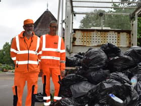 Chris and Stephen from the council's street cleaning team collected a tonne of rubbish from a Rugby park in less than two hours.