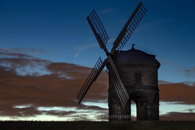 Comet Neowise over Chesterton Windmill. Photo by Carl Gallagher, ofLight by Night Photography.