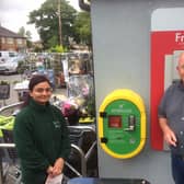 Sukhi ( joint proprietor) with Neil Morris, trustee at Kenilworth HeartSafe. Photo supplied