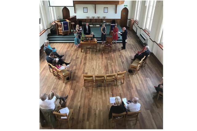 Abbey Hill United Reformed Church in Kenilworth has used the lockdown period to redesign the inside of the church - and held a christening that was delayed from March.