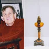 Peter Sumner and the oil lamp his grandfather sent home. Photos supplied
