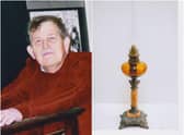 Peter Sumner and the oil lamp his grandfather sent home. Photos supplied