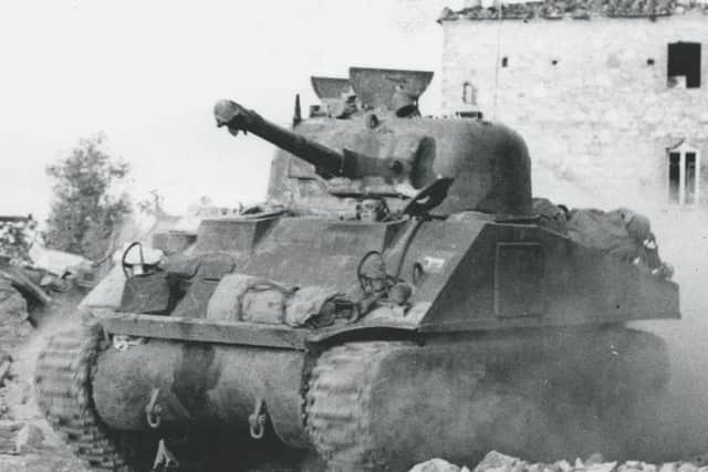 A Yeomanry Sherman Tank in action in the Italian Campaign. Photo by Warwickshire Yeomanry Museum Charitable Trust